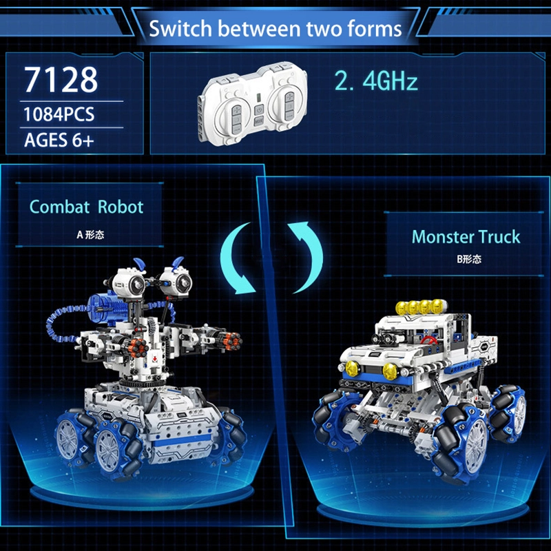 Rc Deformation Robot Remote Control Win-ner 7128 Technician With 1084 Pieces