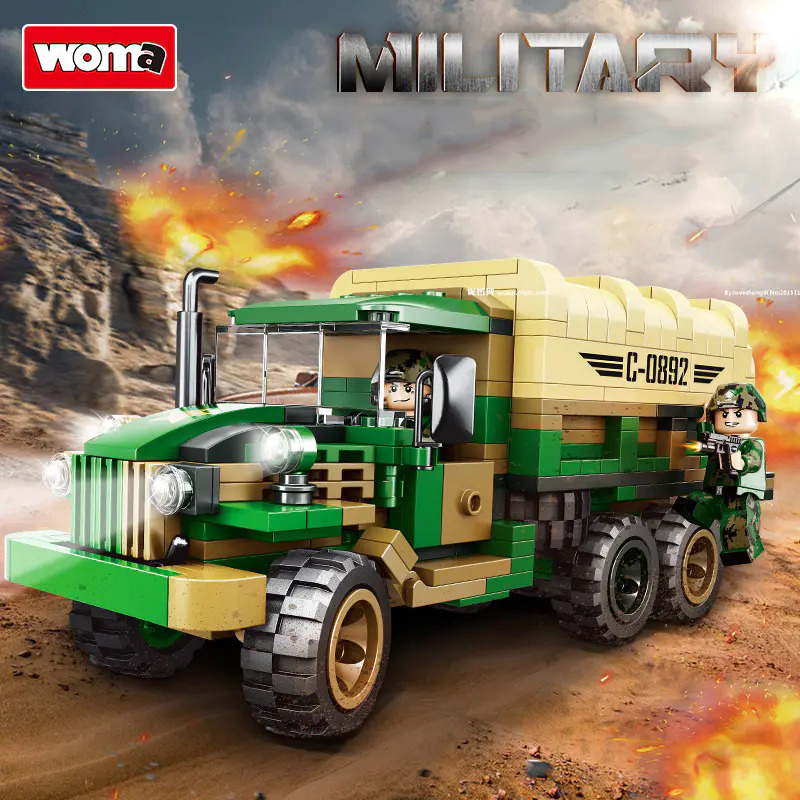 Static Version Military Soldier Dongfeng Troop Truck WOMA C0892 Military With 435pcs