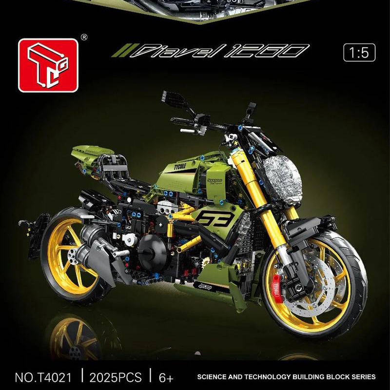 Green Motorcycle 1:5 TaiGaoLe T4021 Technic with 2025 Pieces