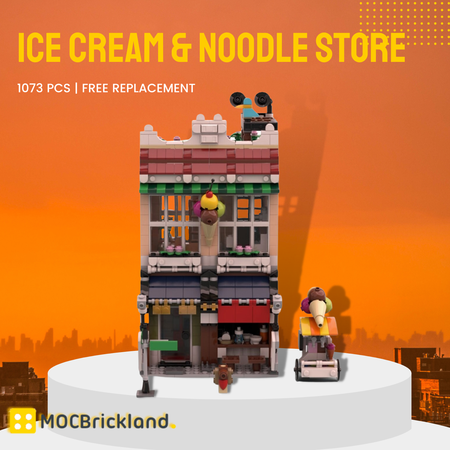 Ice Cream & Noodle Store Street View MOC-113478 Modular Building With 1073PCS