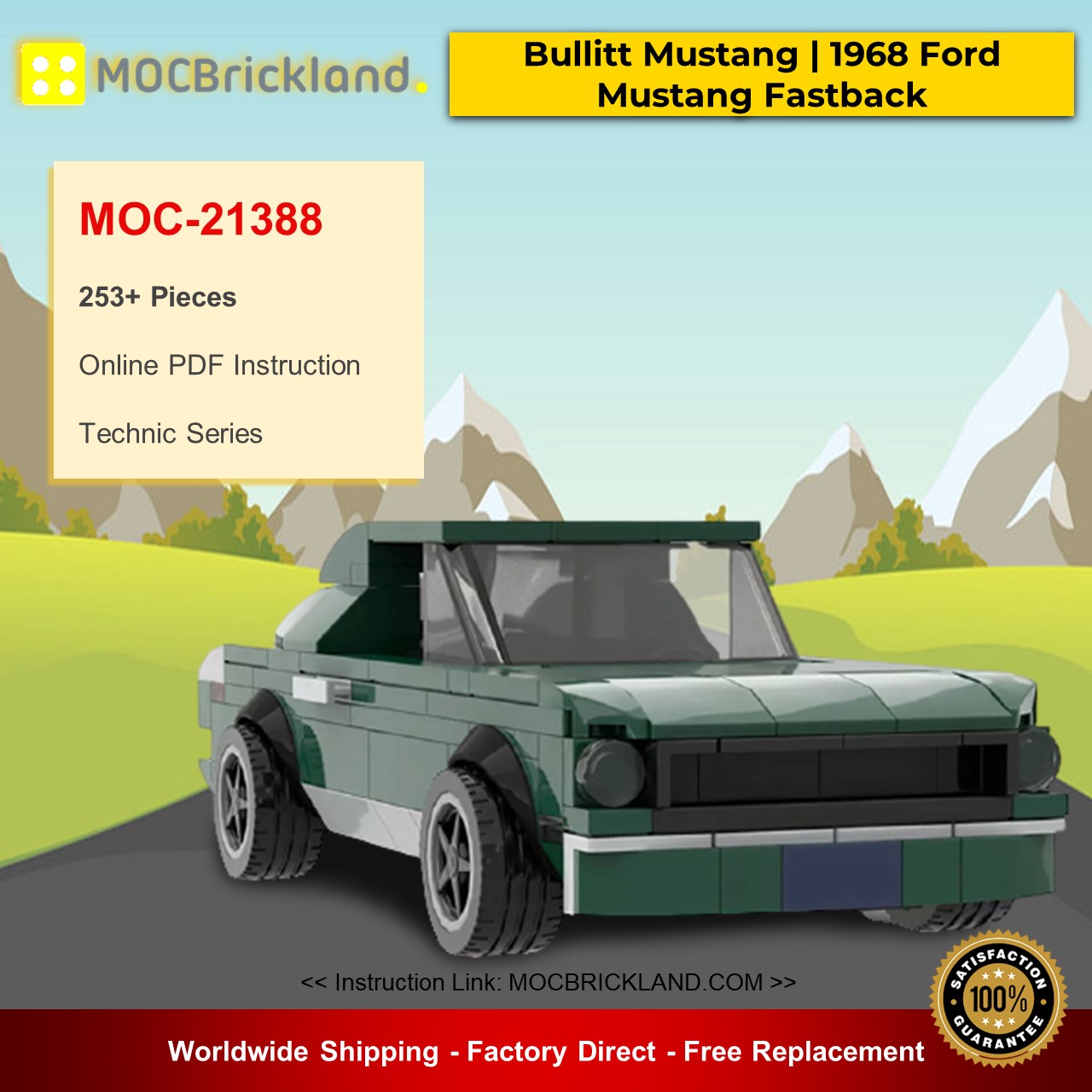 MOC-21388 Bullitt Mustang | 1968 Ford Mustang Fastback Technic Designed By mkibs With 253 Pieces