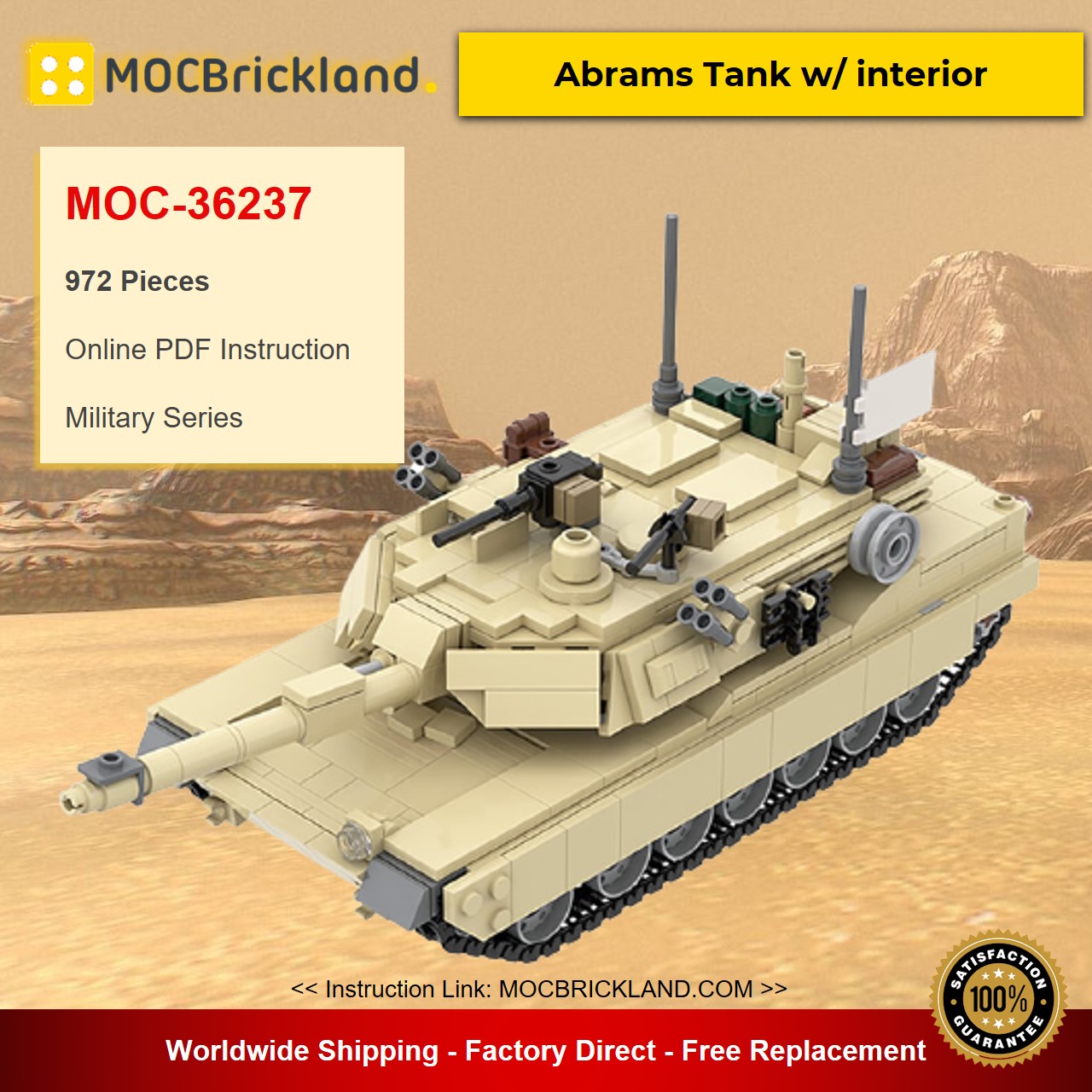 M1A2 Abrams Tank w/ interior MOC-36237 Military Designed By TOPACES With 972 Pieces