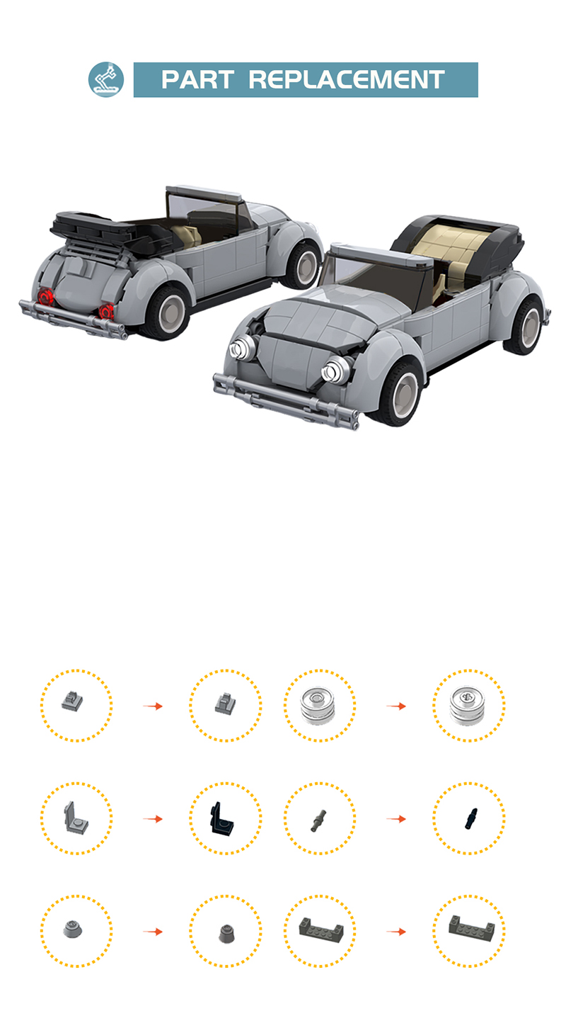 79′ VW Beetle Cabriolet MOC-111807 Technic with 344 Pieces