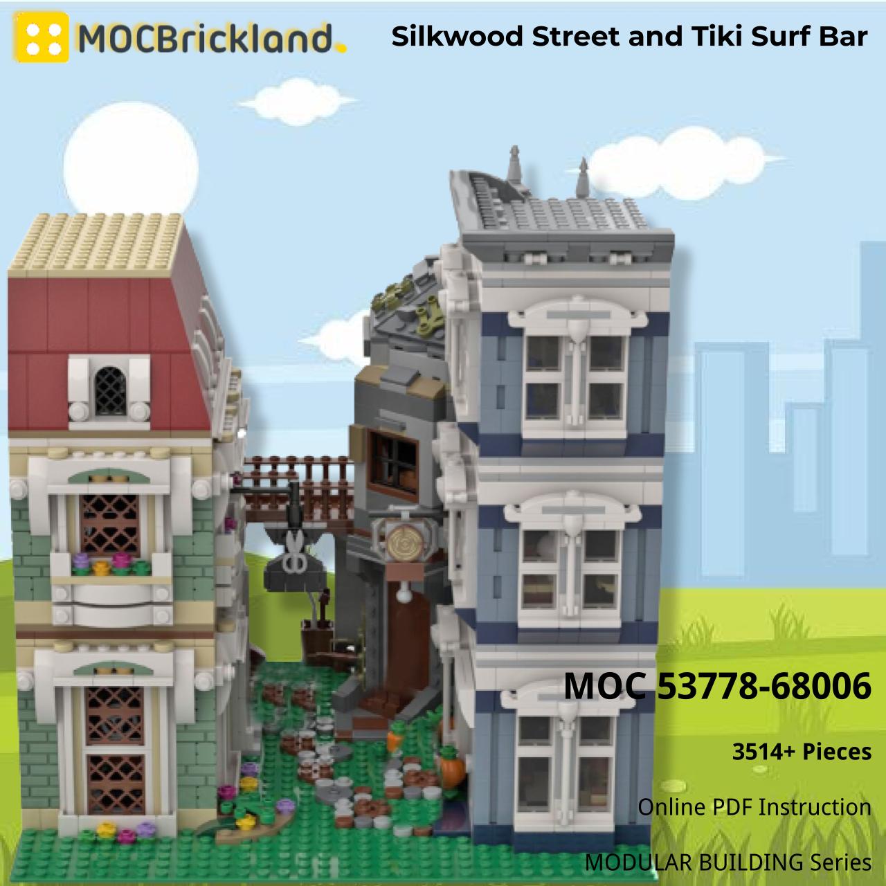 Silkwood Street and Tiki Surf Bar MODULAR BUILDING MOC 53778-68006 WITH 3514 PIECES