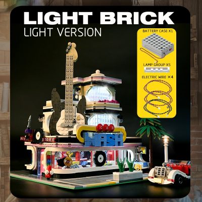Guitar Shop With LED Light Modular Building MOULD KING 16002 with 2168 pieces