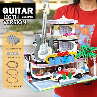 Guitar Shop With LED Light Modular Building MOULD KING 16002 with 2168 pieces