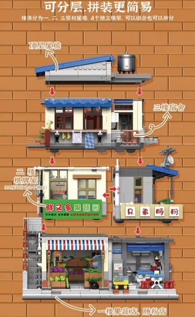 City Village Fan Sausage Store XINGBAO 01037 Modular Building with 3180 Pieces