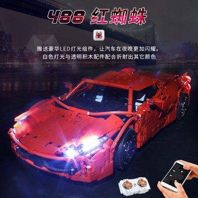 RC Red Ferrari 488 Modular Building Mould King 13048 with 2083 pieces