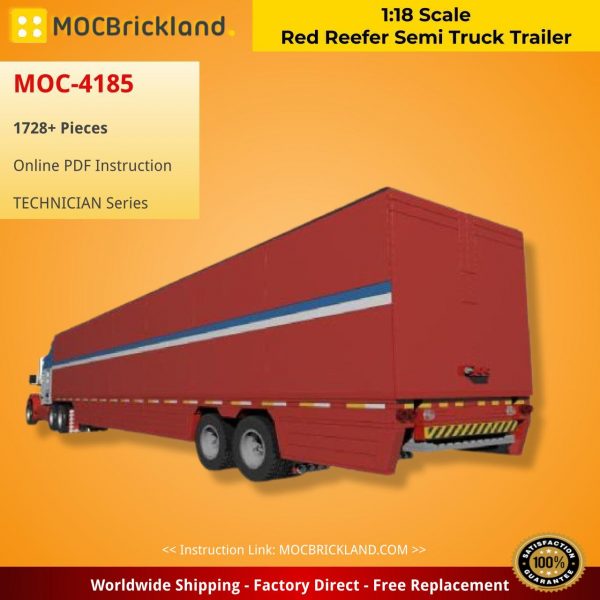 1:18 Scale Red Reefer Semi Truck Trailer TECHNICIAN MOC-4185 by Motomatt with 1728 pieces