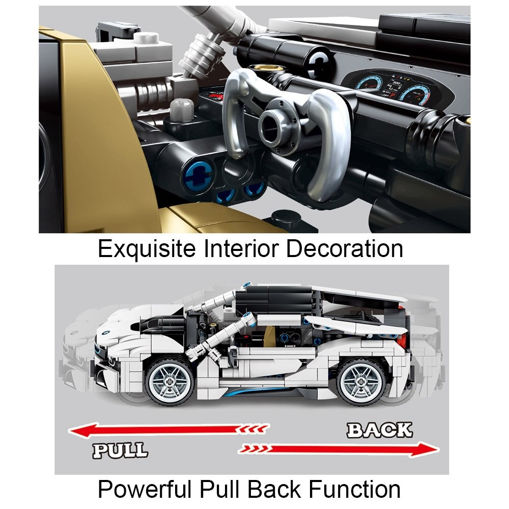 BMW I8 Coupe Pull Back Car TECHNICIAN SEMBO 701603 with 625 pieces