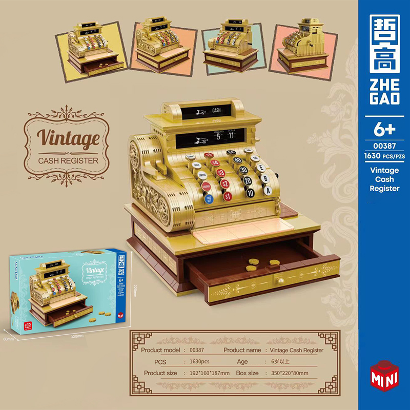 Vintage Cash Register ZHEGAO 00387 Creator With 1630pcs MOC Brick Land