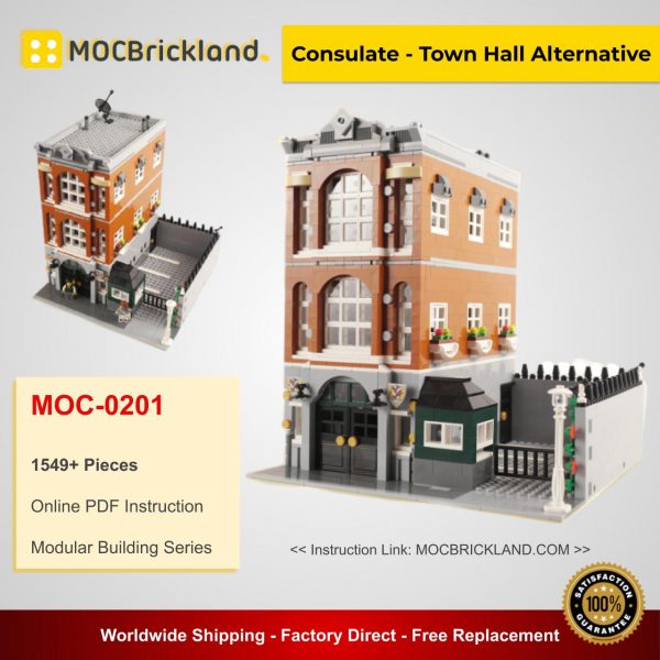 Consulate - Town Hall Alternative MOC 0201 Modular Building Compatible With LEGO 10224 By Brickcitydepot