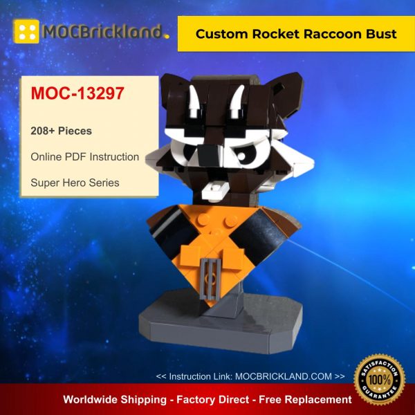 Custom Rocket Raccoon Bust MOC 13297 Super Hero Designed By Buildbetterbricks With 208 Pieces