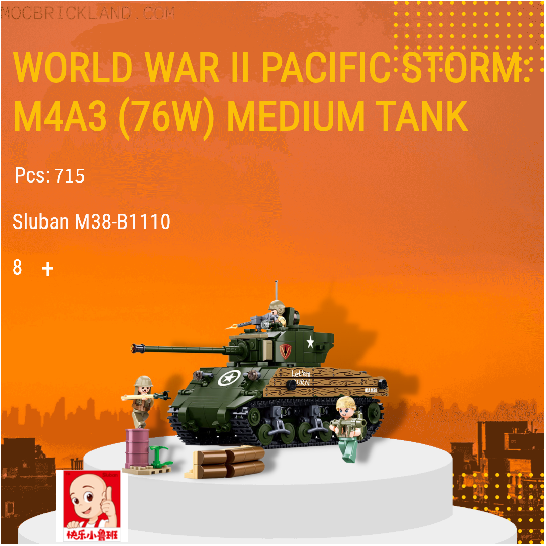 Sluban WWII M4A3 (76W) medium tank M38-B1110