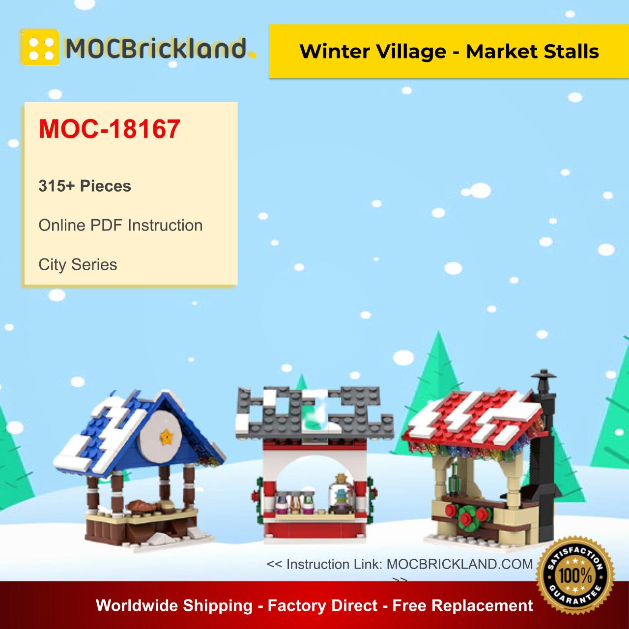Winter Village - Market Stalls MOC 18167 City Designed By Brickmonster With 315 Pieces