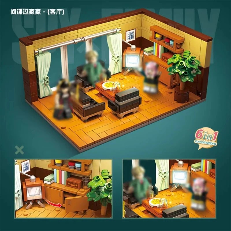 SPY x FAMILY Spy Play House: The Living Room QuanGuan 745 Modular Building With 466 Pieces